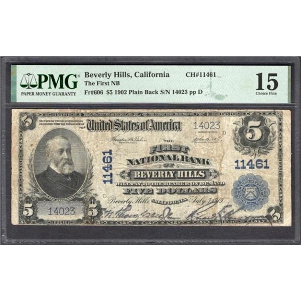 1902 $5 Beverly Hills CA National PMG 15