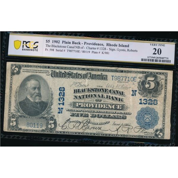 1902 $5 Providence RI National PCGS 20