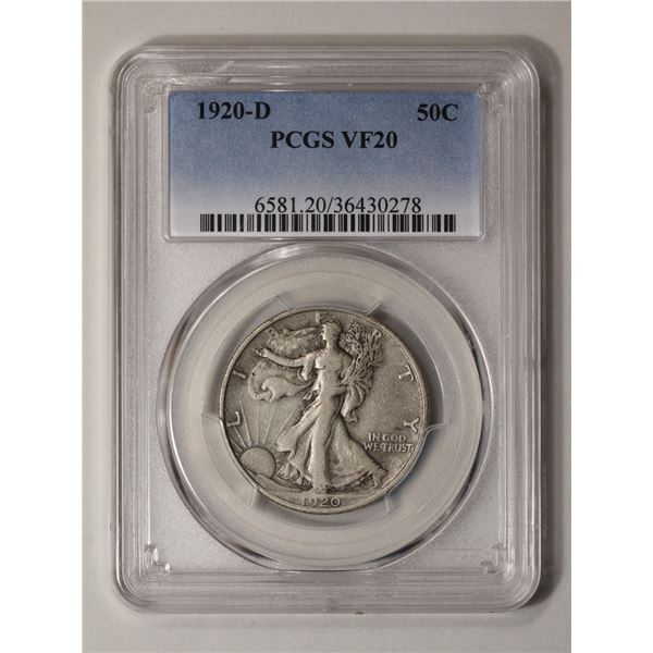 1920-D Walking Liberty Half Dollar PCGS VF20