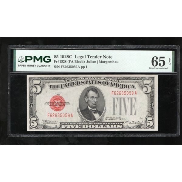 1928C $5 Legal Tender Note PMG 65EPQ