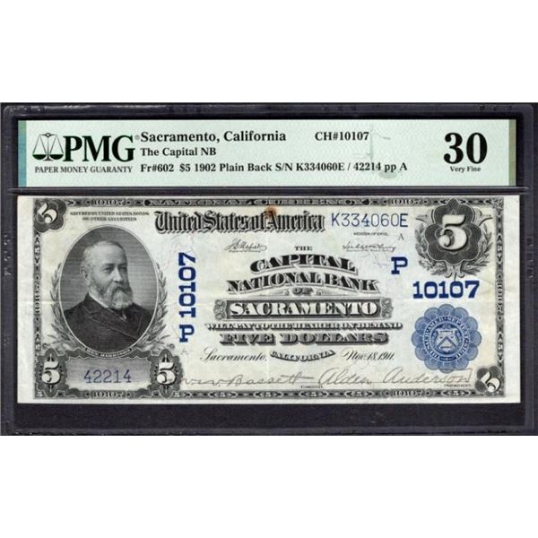1902 $5 Sacramento CA National PMG 30