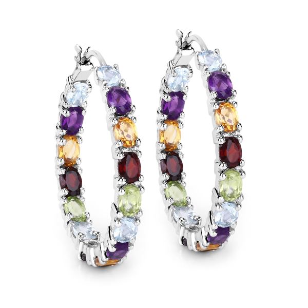 Plated Rhodium 5.44ctw Multi Color Stone Earrings