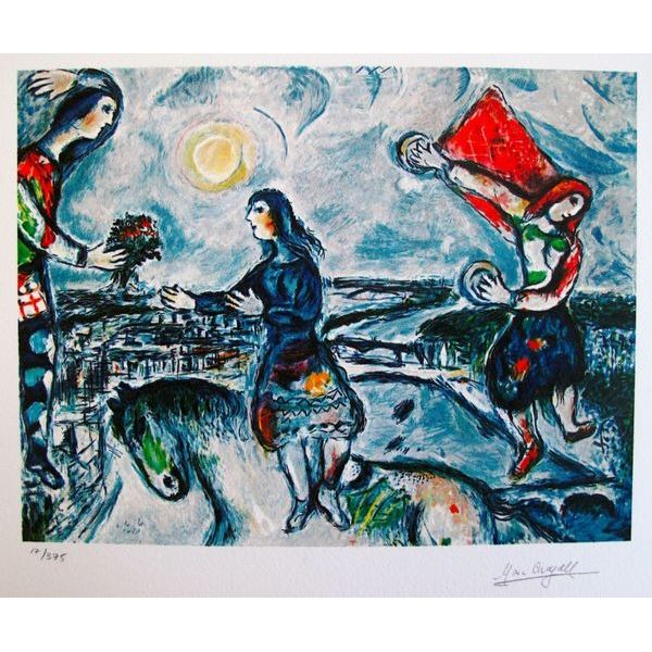 Marc Chagall LOVERS OVER PARIS Facsimile Signed Limited Edition Giclee