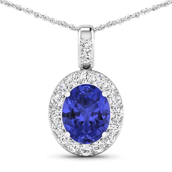 14KT White Gold 2.5ctw Tanzanite and Diamond Pendant
