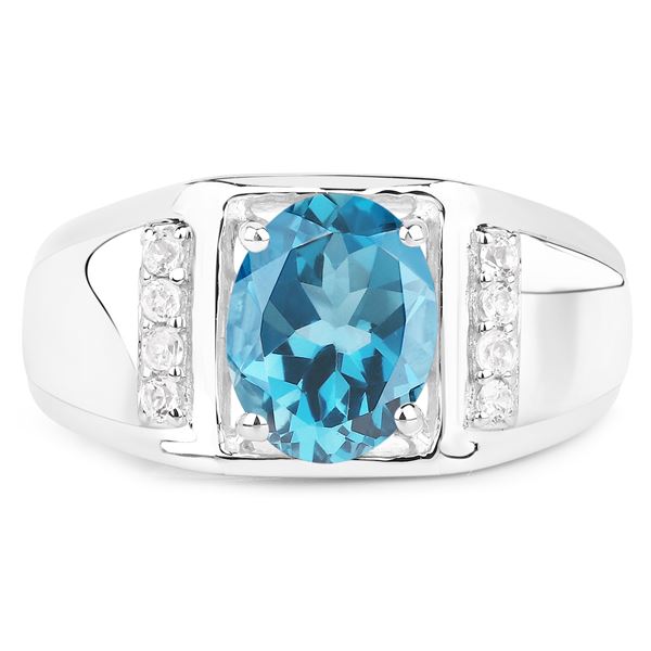 Plated Rhodium 2.18ct London Blue and White Topaz Ring