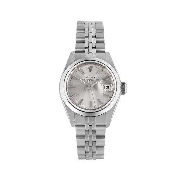 Rolex Ladies Stainless Steel Silver Index Smooth Bezel Quickset Date Watch