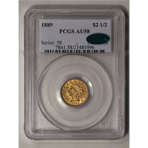 1889 $2.5 Liberty Head Quarter Eagle Gold Coin PCGS AU58