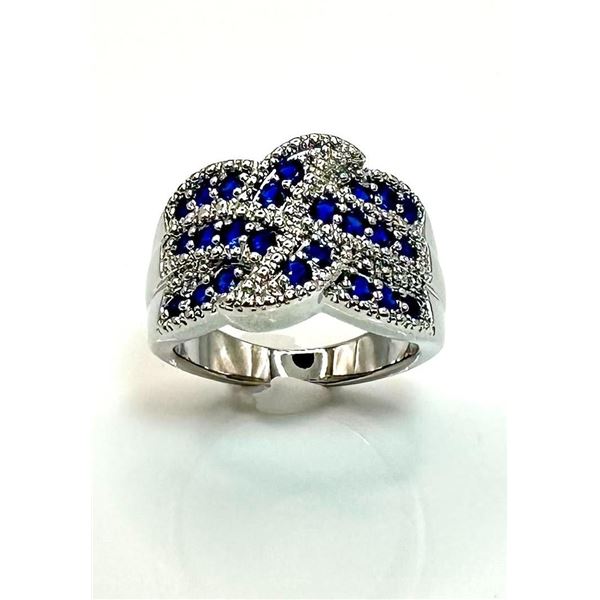Plated 14KT White Gold 7 Ctw Simulated Blue Sapphire Ring
