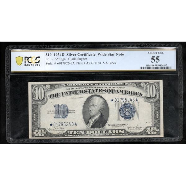 1934D $10 STAR Silver Certificate PCGS 55
