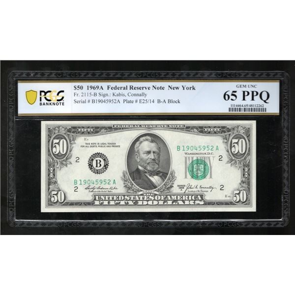 1969A $50 New York FRN PCGS 65PPQ