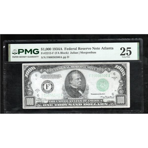 1934A $1000 Atlanta FRN PMG 25