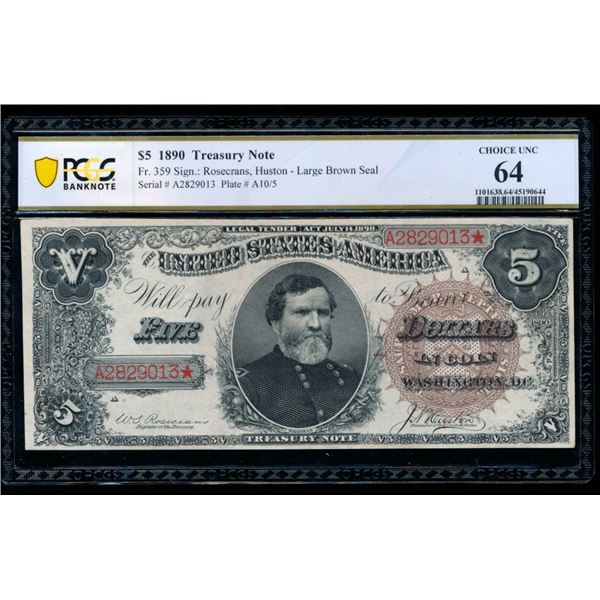 1890 $5 Treasury Note PCGS 64