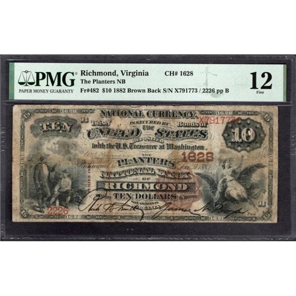 1882 $10 Richmond VA National PMG 12
