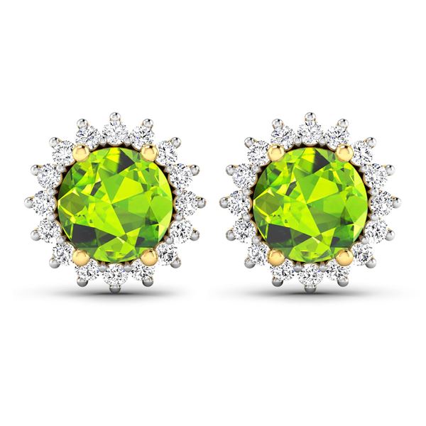 14KT Yellow Gold 1.72ctw Peridot Topaz and Diamond Earrings