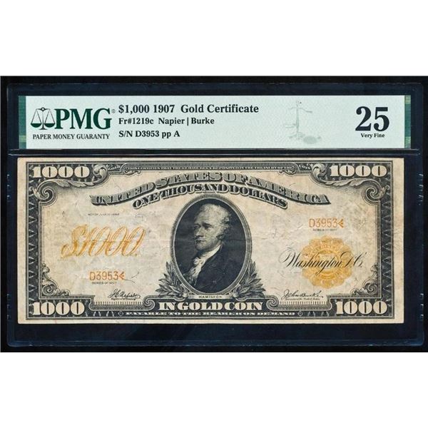 1907 $1000 Gold Certificate PMG 25