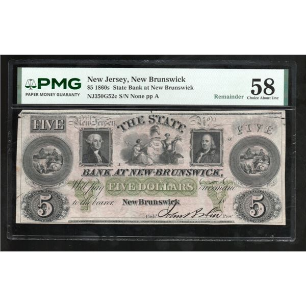 1860s $5 New Brunswick NJ Obsolete PMG 58