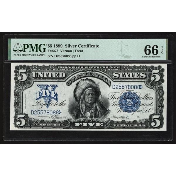 1899 $5 Chief Silver Certificate PMG 66EPQ