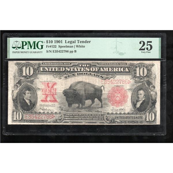 1901 $10 Bison Legal Tender Note PMG 25