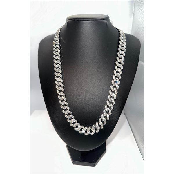 Sparkling 82.3 G 14 Kt White Gold Plated Miami Cuban Link Necklace