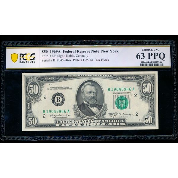 1969A $50 New York FRN PCGS 63PPQ