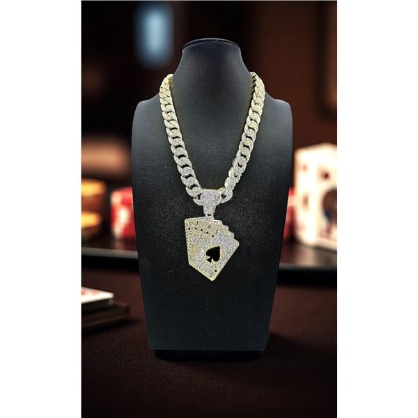 Dazzling 18 Kt Gold Plate Royal Flush Pendant Necklace