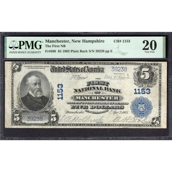 1902 $5 Manchester NH National PMG 20