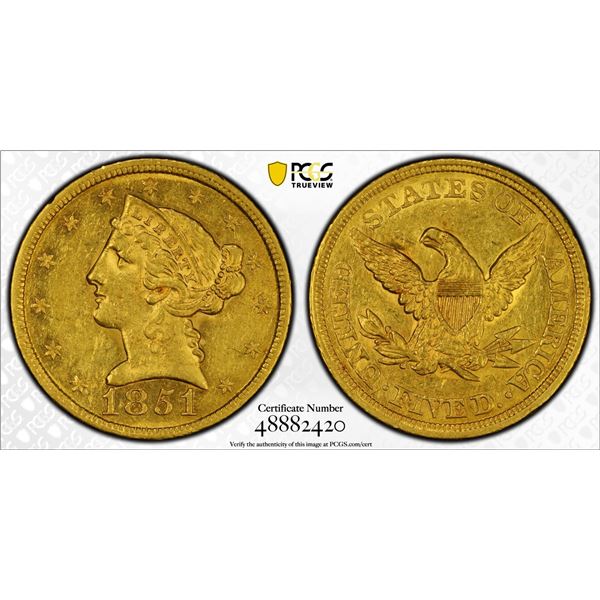 1851 $5 Liberty Head Half Eagle PCGS AU58