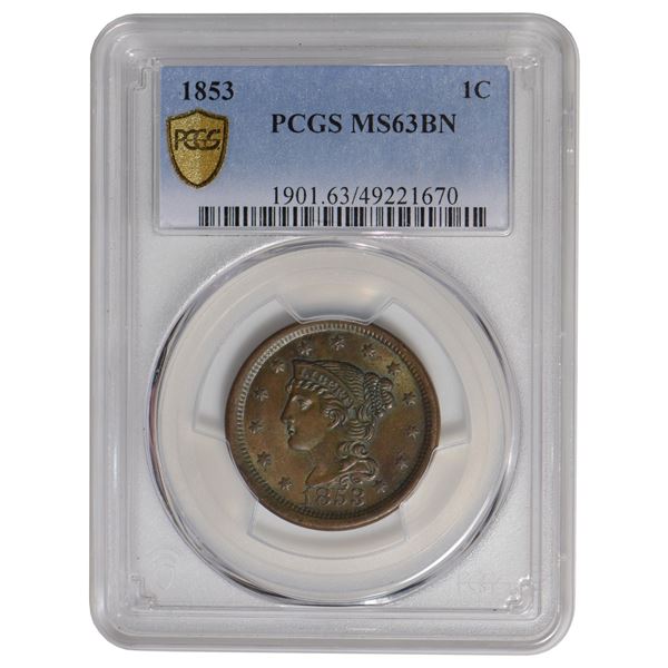 1853 Braided Hair Large Cent PCGS MS63BN
