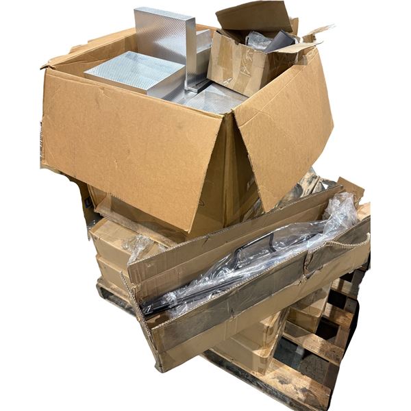 Pallet of paddle board stands, gift boxes