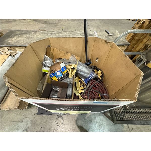 Assorted Shop Tools, Air Hoses, Electrical Parts & Hardware