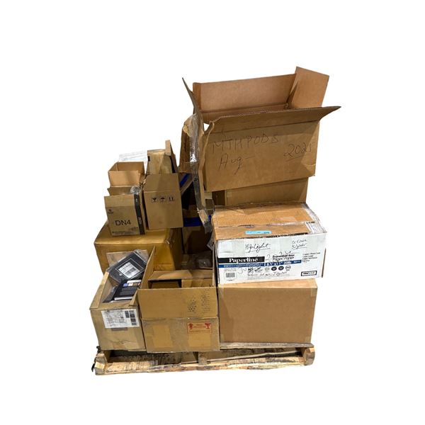 Pallet of Misc - Dash Mount, Wifi Box, Decor Piece, Paperwork, Etc.