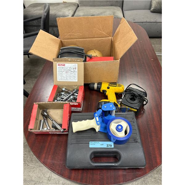 Group of Various Tools - DeWalt Cordless Drill/Driver, w/DeWalt Charger, Craftsman Box w/Bits, Box o