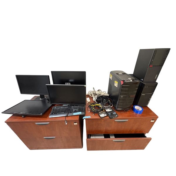 Group of Misc Electronics - 2x ThinkCentre Pc's, FX Gateway PC, 3x Dell Monitors, LG Monitor, Keyboa