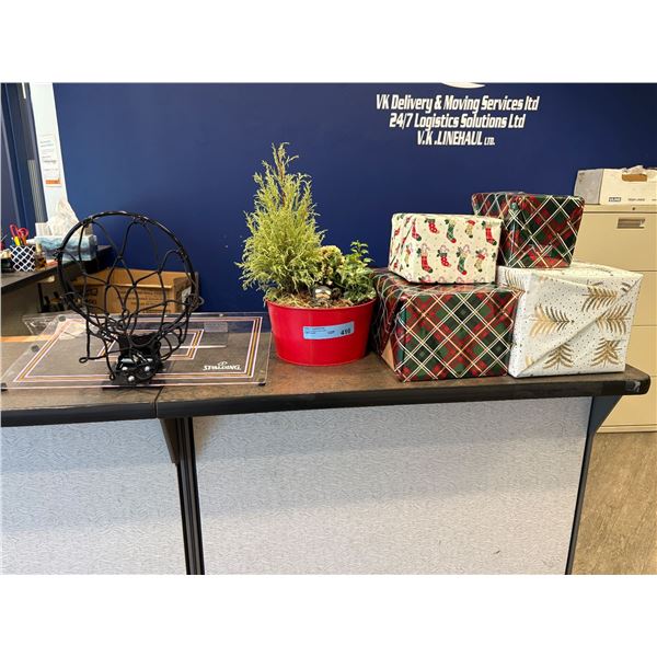 Group of Misc - Basket Ball Door Hook, Faux Plant & Christmas Presents