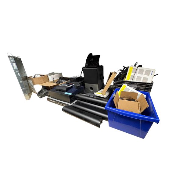 Group of Misc Electronics - TDA30 Hybrid IP-PBX, Battery Packs, Bass Speaker, Wifi Components, Headp