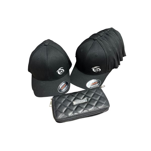 Group of caps and purse