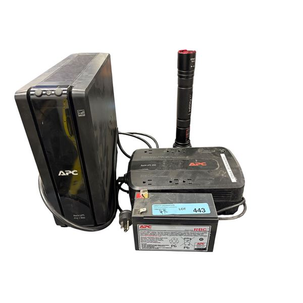 Group of Misc Electronics - Back-UPS 350 APC, APC Battery, APC Back-UPS Pro 1 300 & Flashlight Infin