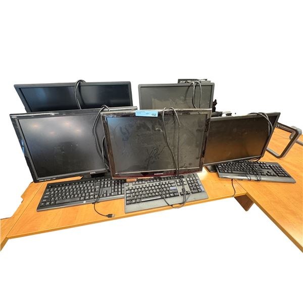 Group of Various Monitors & Keyboards - Dell, Samsung, BenQ, Etc.