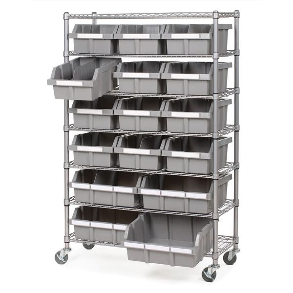 Box of 7-Tier NSF Steel Wire 16 Bin Rack Storage Shelving