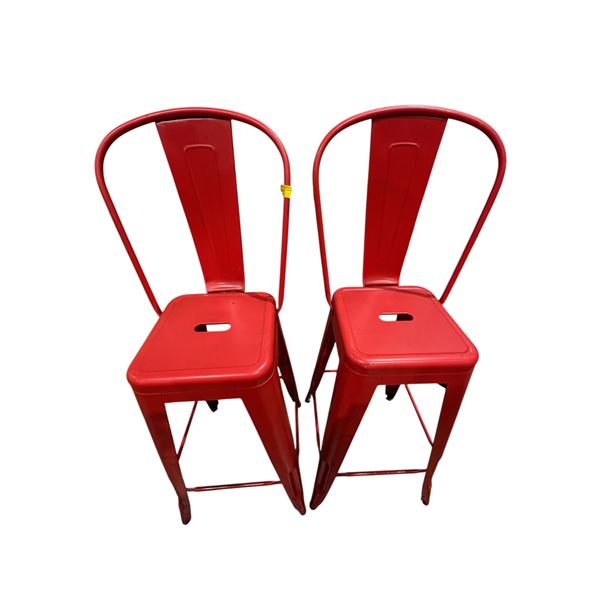 Group of 2 Red Bar Stool Chairs (46" H x 12" D)