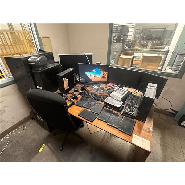 Commercial POS & Computer Equipment Lot Including Dell Monitors, Lenovo ThinkCentre PC, Zebra ZP 505