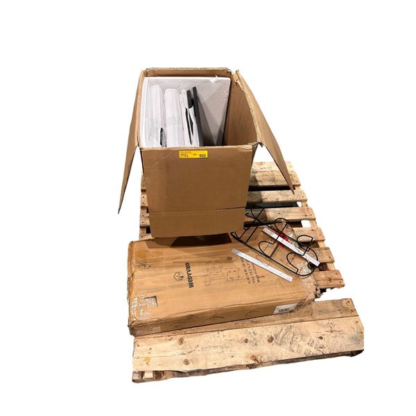 Pallet of Assorted Wood Panels & Rolling Cart in Box