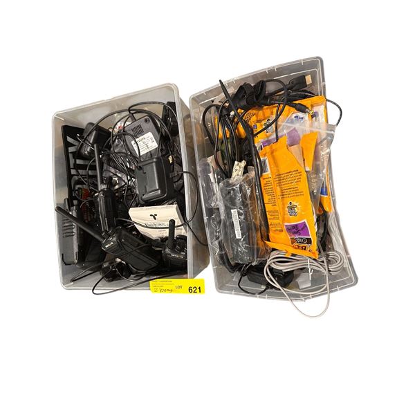 Group of Electronics - Walkie Talkies, Cables, Chargers, Pens, Etc.