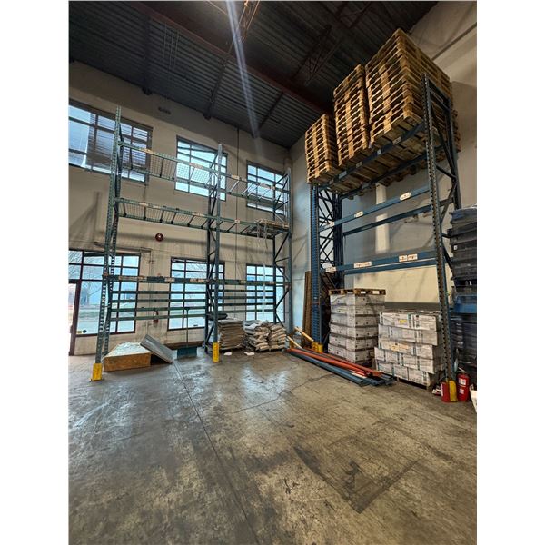 Industrial warehouse racking - includes 6 vertical uprights (approx. 18ft tall x 42in depth),  2 upr