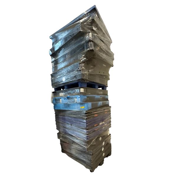 Stack of assorted commercial grade plastic pallets