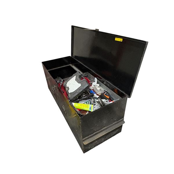 Commercial heavy-duty metal tools box with contents - approx. 5ft L x 2ft D x 2.5ft H