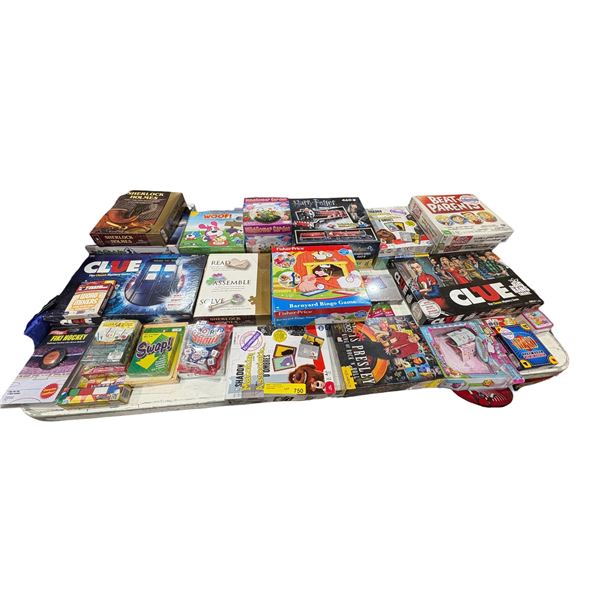 Large group of assorted board games, puzzles, toys
