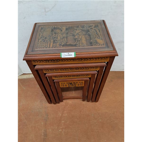 * Set of 4 Chinese Carved-Wood Nesting Tables w/Removable Glass - Largest 26x20x14" - PU Only