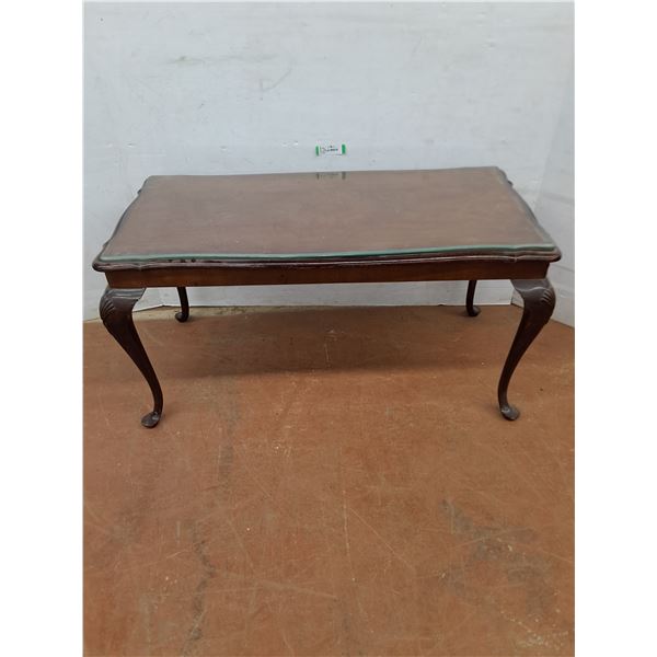 * Vintage Mahogany "Queen Anne" Coffee Table w/Glass Topper - 39x20x20" - Cannot Ship