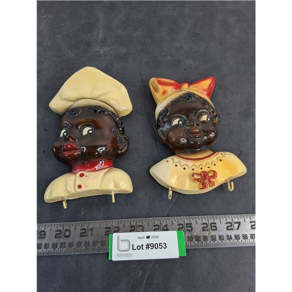 Pair of Vintage Black Americana Chalkware Wall Plaques